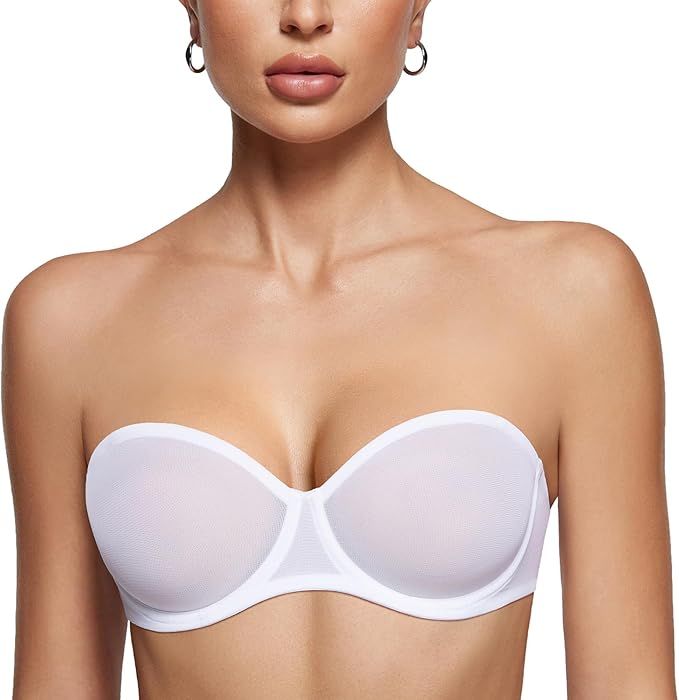 Women's Sheer Strapless Bras Mesh Sexy Unlined Plus Size See Through Bra Underwire Demi Mesh Non ... | Amazon (US)