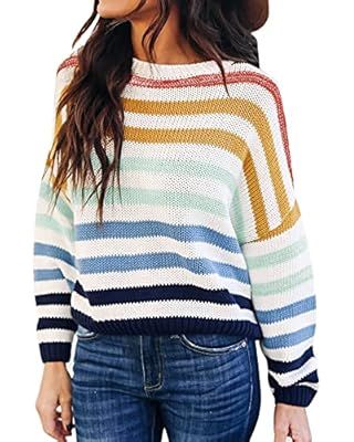 ZESICA Women's Long Sleeve Crew Neck Striped Color Block Comfy Loose Oversized Knitted Pullover S... | Amazon (US)