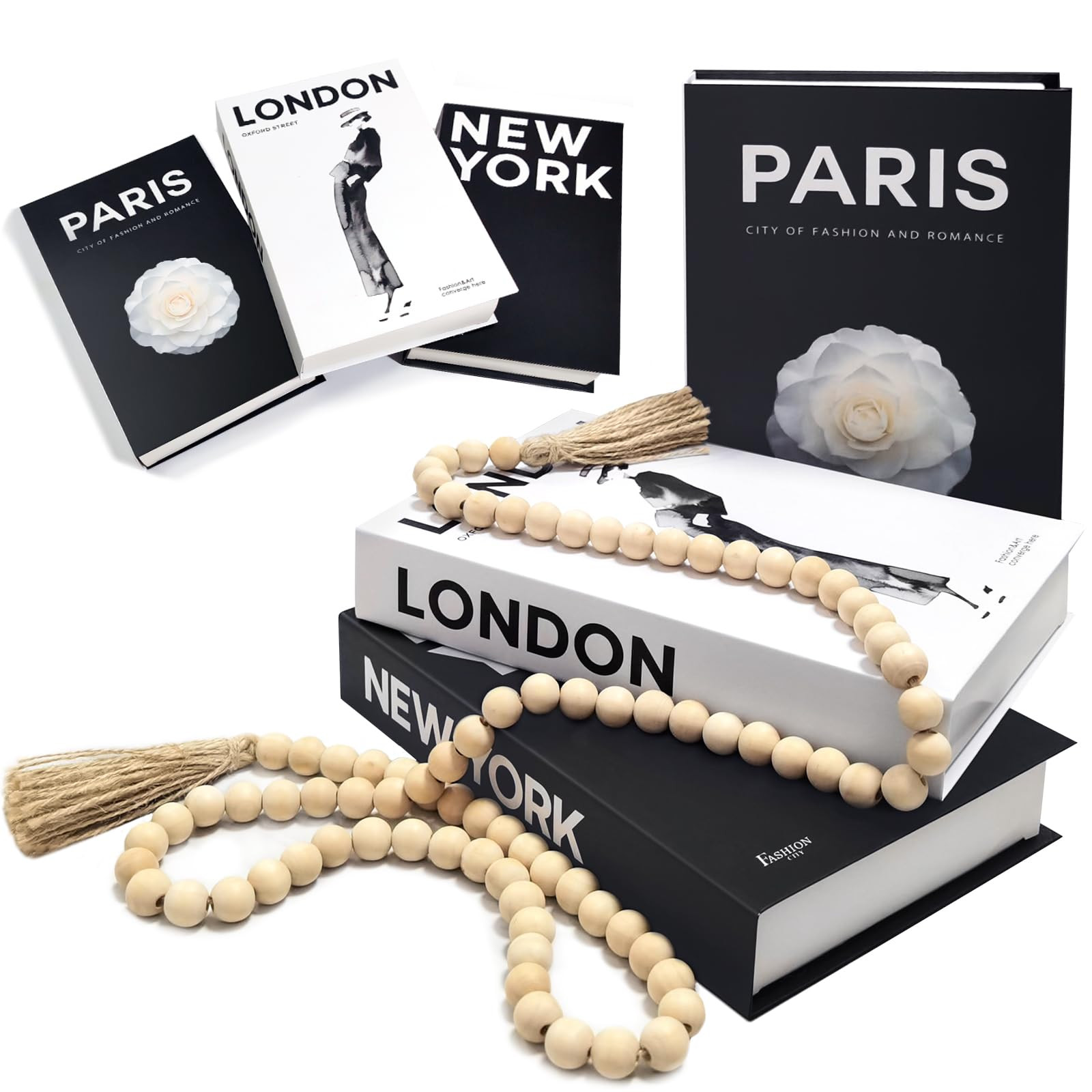 Decorative Books for Home Decor, Set of 3 Stylish Fake Books for Decoration with Wood Bead Tassel... | Amazon (US)