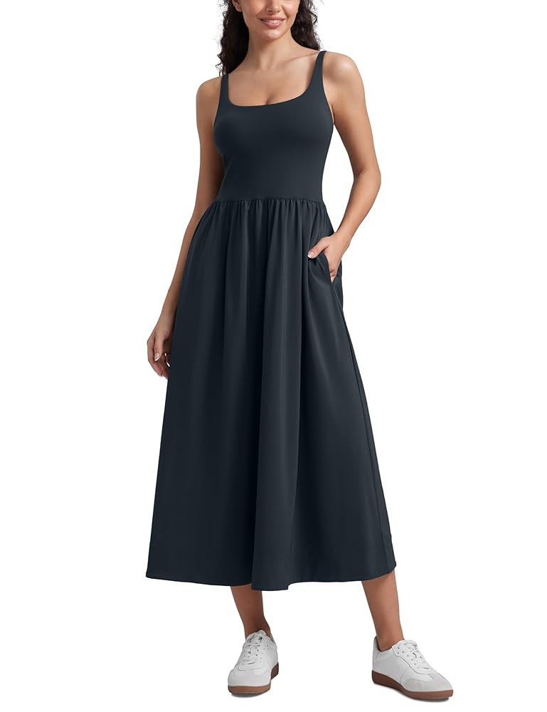 CRZ YOGA Maxi Square Neck Tank Dress for Women Sleeveless Padded Casual Travel Summer Flowy Outfi... | Amazon (US)