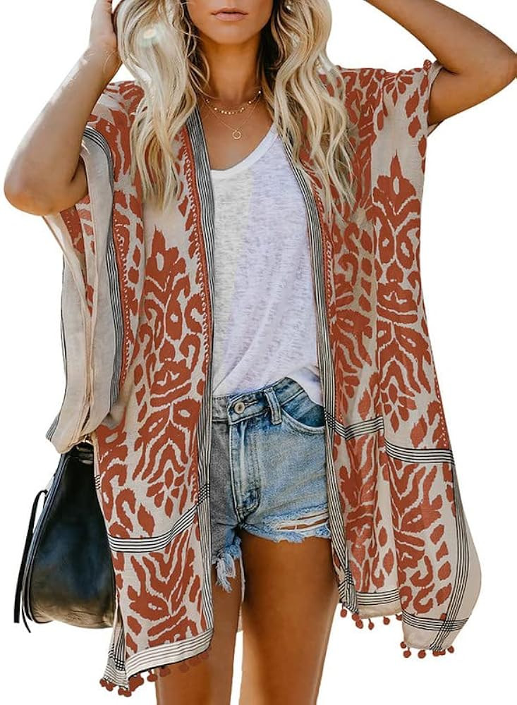 Dokotoo Womens 2024 Summer Beach Hawaiian Vacation Long Kimono Cardigans Swimsuits Cover ups | Amazon (US)