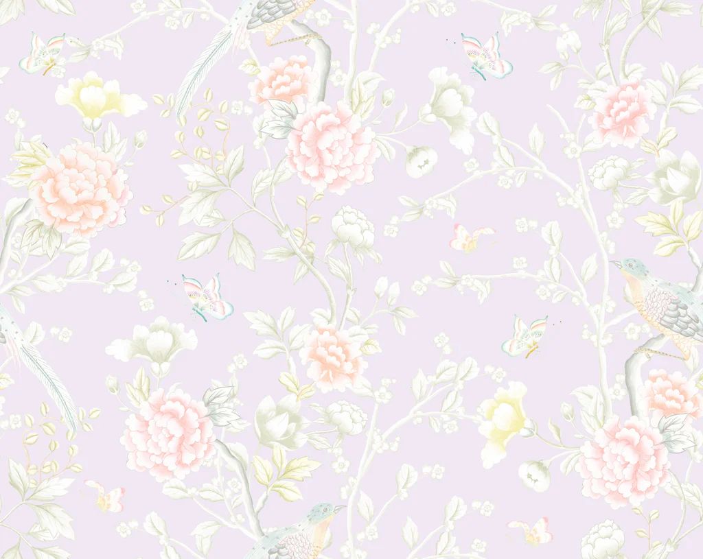 "Chinoiserie Garden" Wallpaper in Lilac by Lo Home x Tashi Tsering | Lo Home by Lauren Haskell Designs