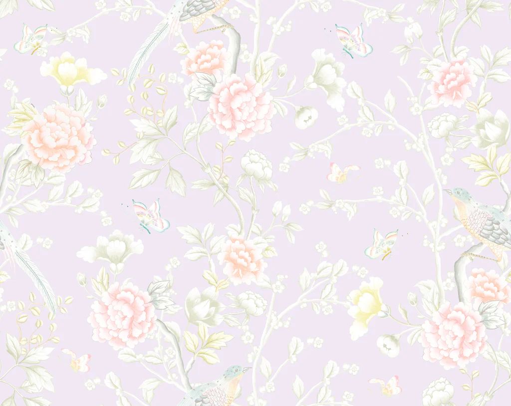 "Chinoiserie Garden" Wallpaper in Lilac by Lo Home x Tashi Tsering | Lo Home by Lauren Haskell Designs