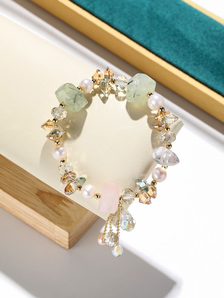 14K Gold Plated Natural Crystal Decor Bracelet | SHEIN