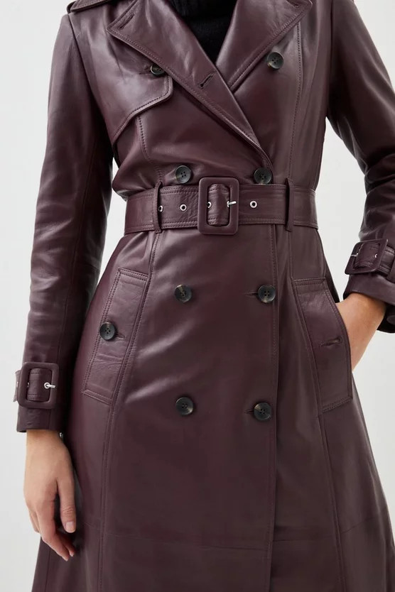 Leather Trench Belted Mac Midi Coat | Karen Millen | Karen Millen UK + IE + DE + NL