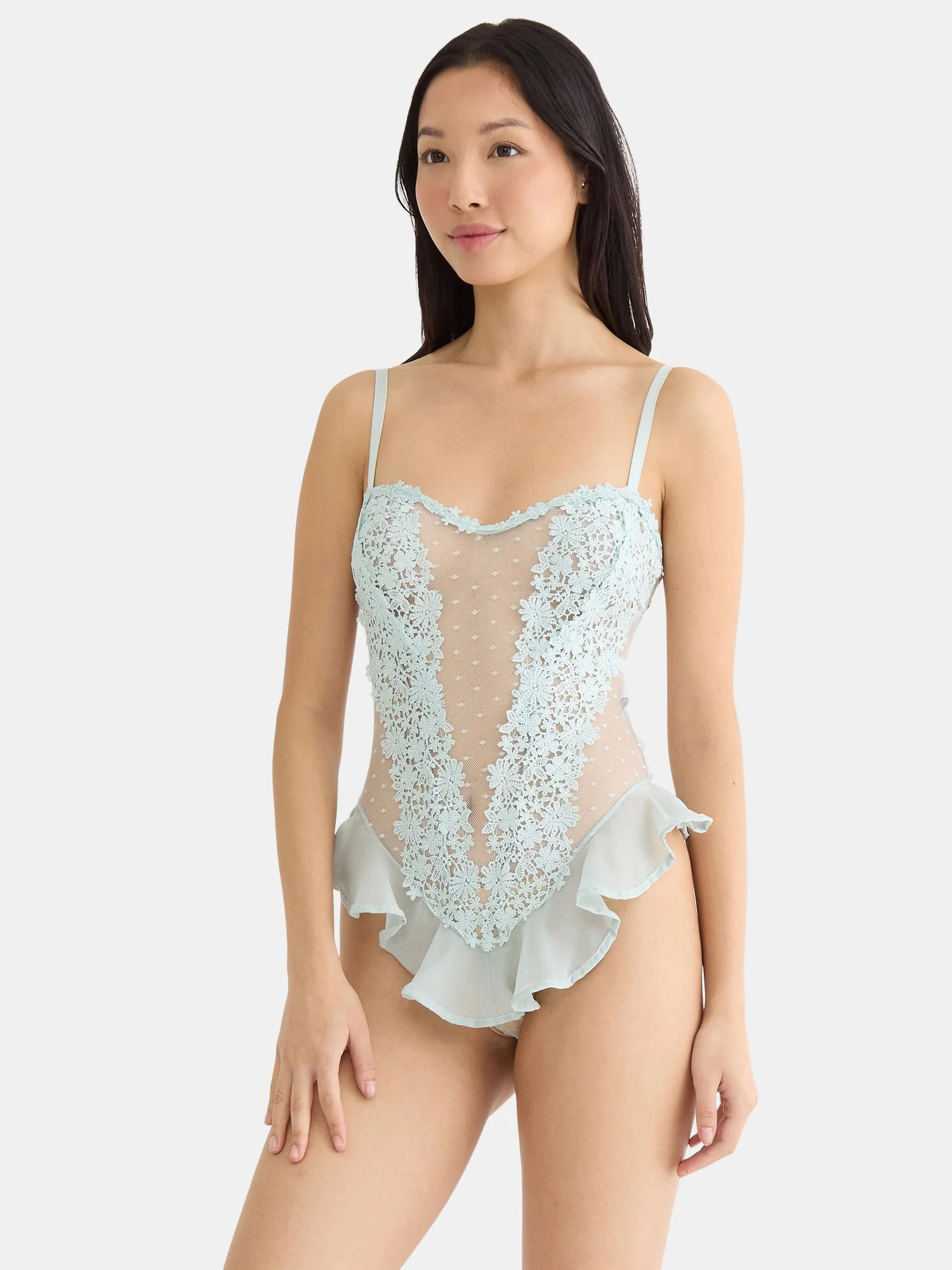 Just Sexy Lingerie Women’s and Plus Lace and Pin Dot Mesh Teddy, with G-String Back, Sizes S-3X... | Walmart (US)