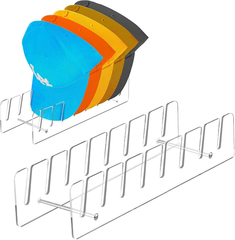 Hat Stand Organizer for Baseball Caps, Acrylic Hat Holder & Rack, 2PCS Clear Stand for 16 Caps, I... | Amazon (US)