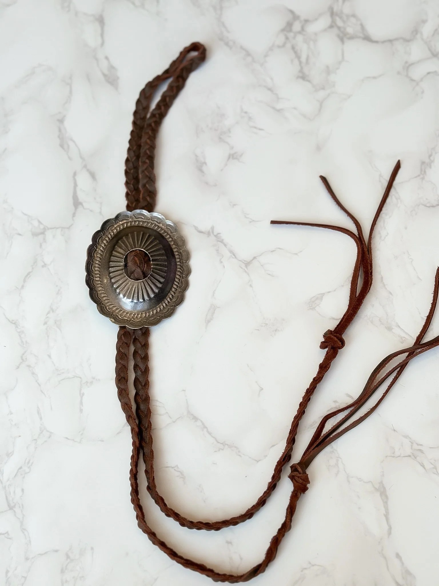 NEW!! Western Braided Sterling Silver Bolo Tie in Brown | Glitzy Bella