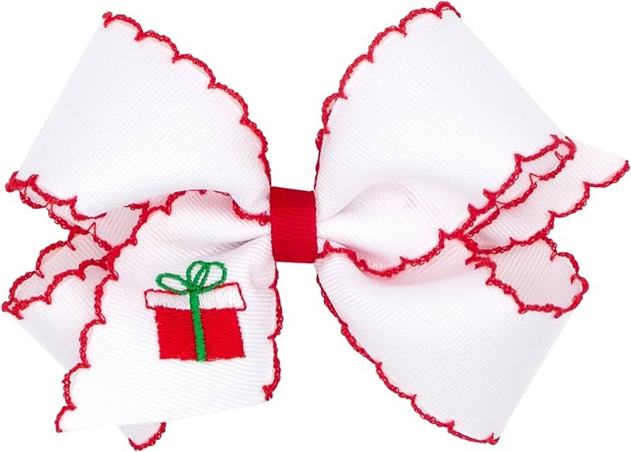 Wee Ones Girls' Grosgrain Hair Bow with Moonstitch Edge and Christmas-themed Embroidery, Medium, ... | Amazon (US)