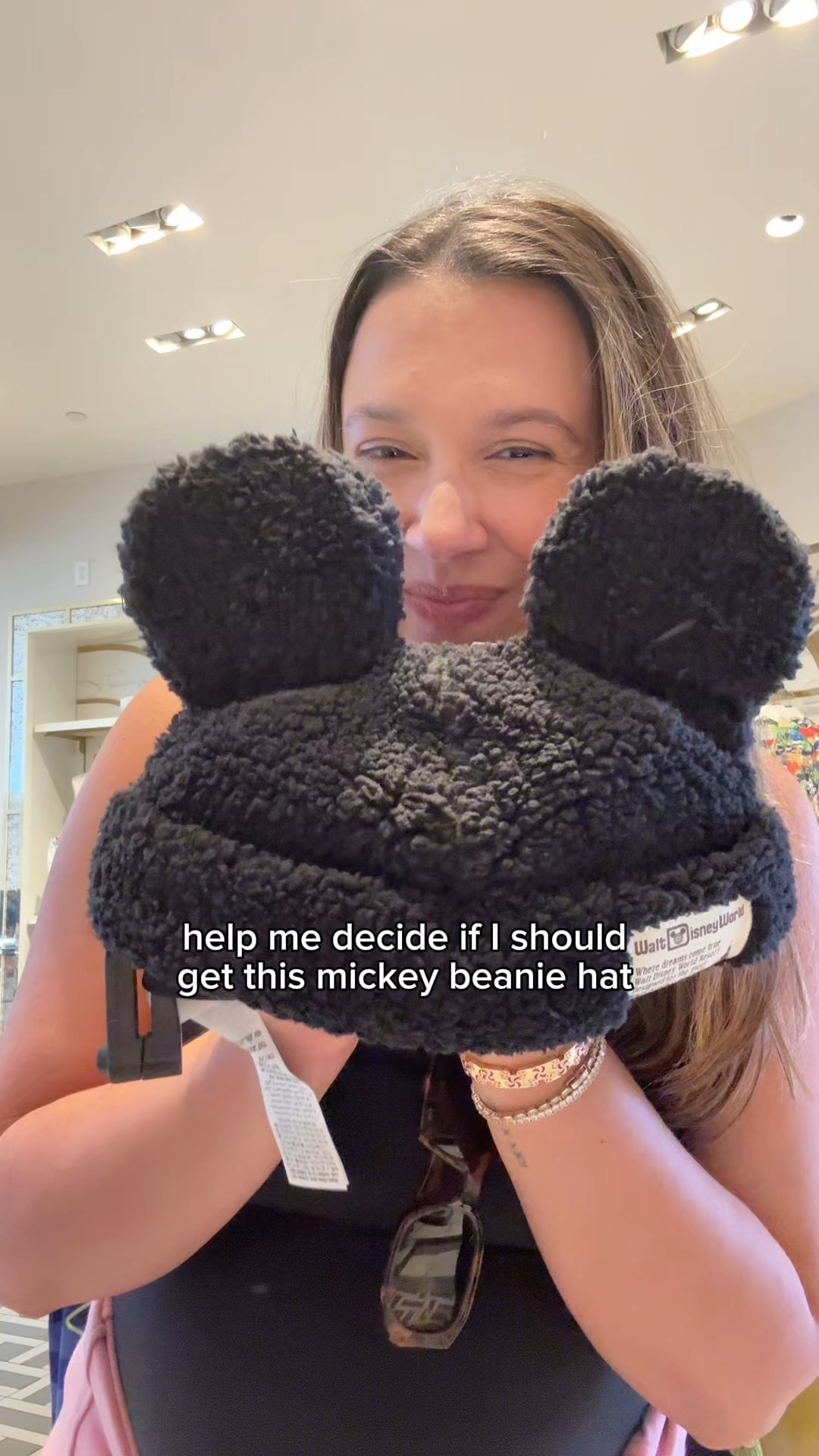 Winter Mickey Mouse beanie with adjustable strap! 