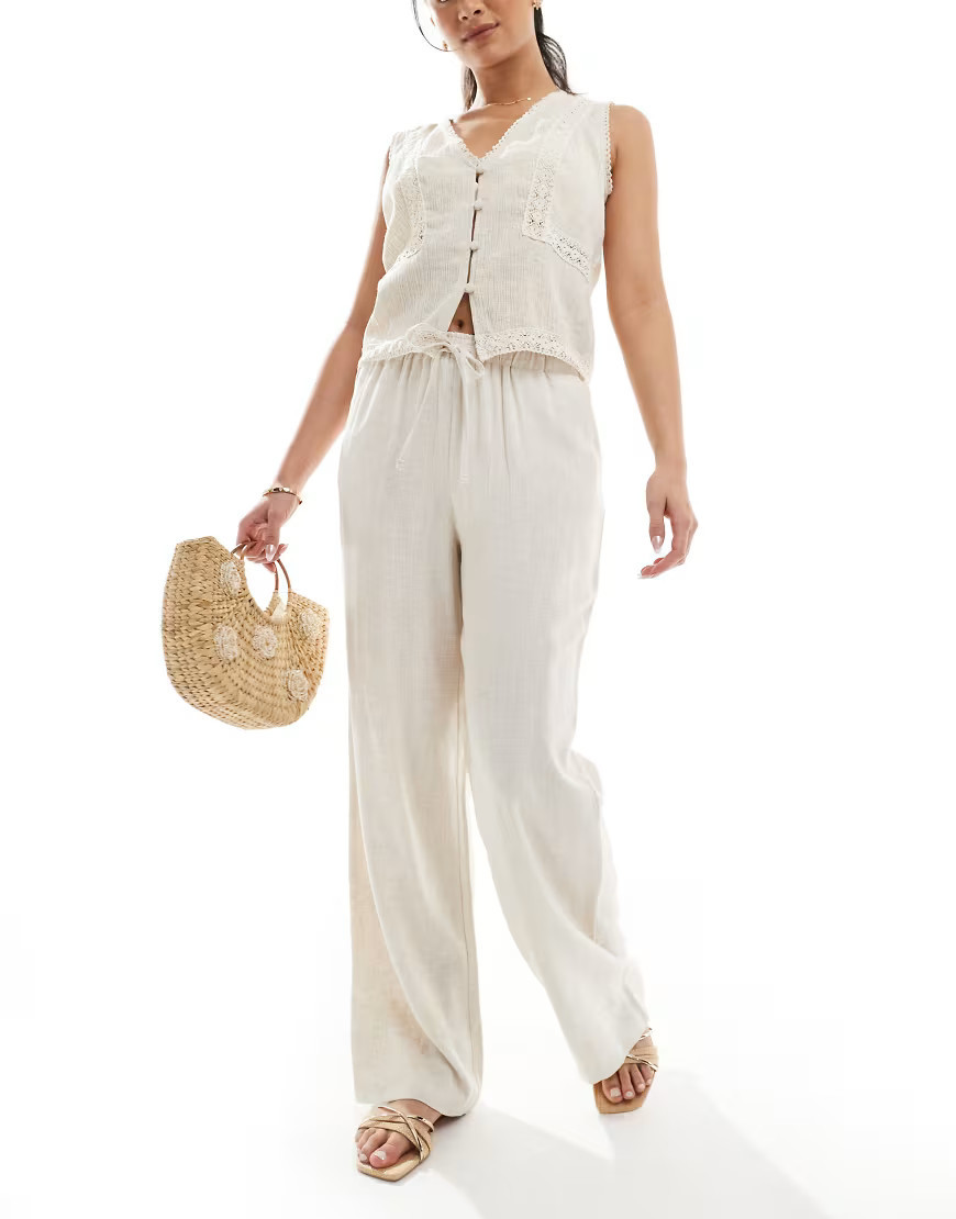 ONLY pull up linen pants in beige-Neutral | ASOS (Global)