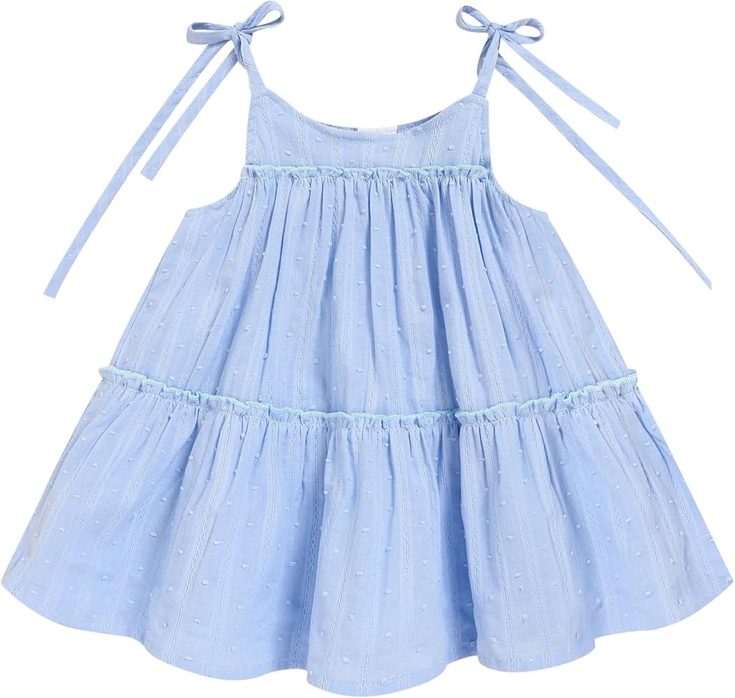 Vestido de verano para ni\u00f1a peque\u00f1a, sin mangas, con lunares, escalonado, hombros ajust... | Amazon (US)