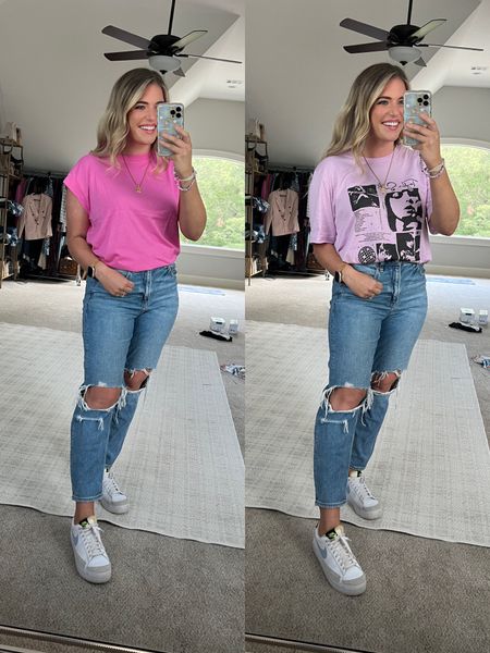 Fav mom jeans 30% off! TTS - 8 short

Fav tee just got in pink. So cute & comfy. Great work tee too! TTS - M 

Sized up 2 to XL in Taylor swift eras tee. Code MORGAN works for $$ off! 



#LTKunder50 #LTKsalealert #LTKFind