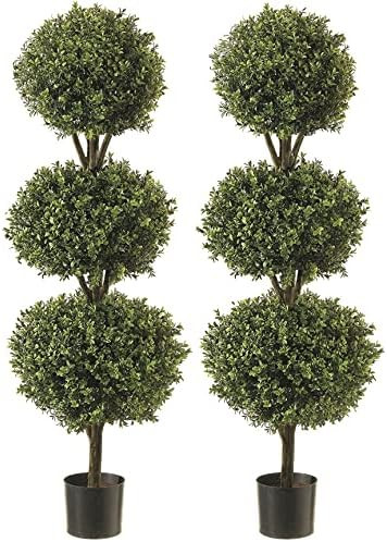 Topiary Trees Artificial Outdoor 2 Pack - 4.6' Artificial Designer Topiary Ball Trees -Faux Topia... | Amazon (US)