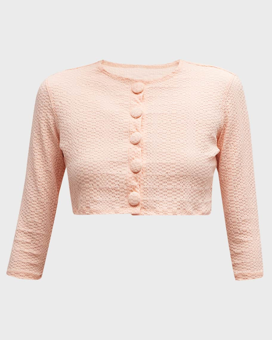 Lisa Marie Fernandez Seersucker Cropped Cardigan | Neiman Marcus