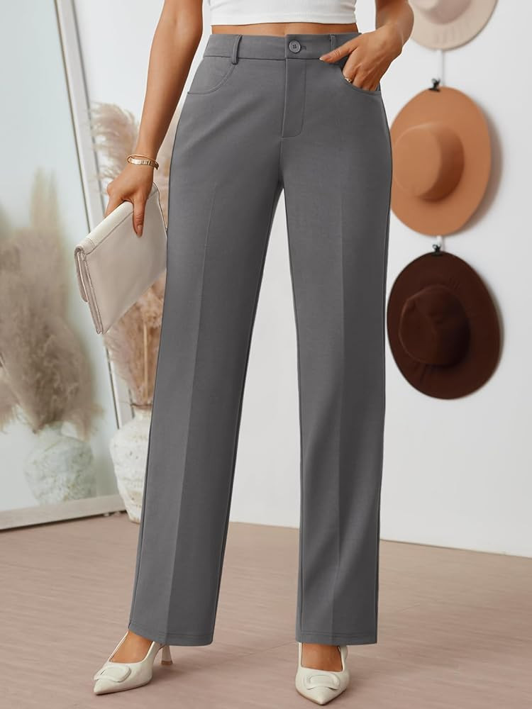 LILLUSORY Women Straight Leg Dress Pants High Waisted Business Casual Work Trousers with Pockets | Amazon (US)