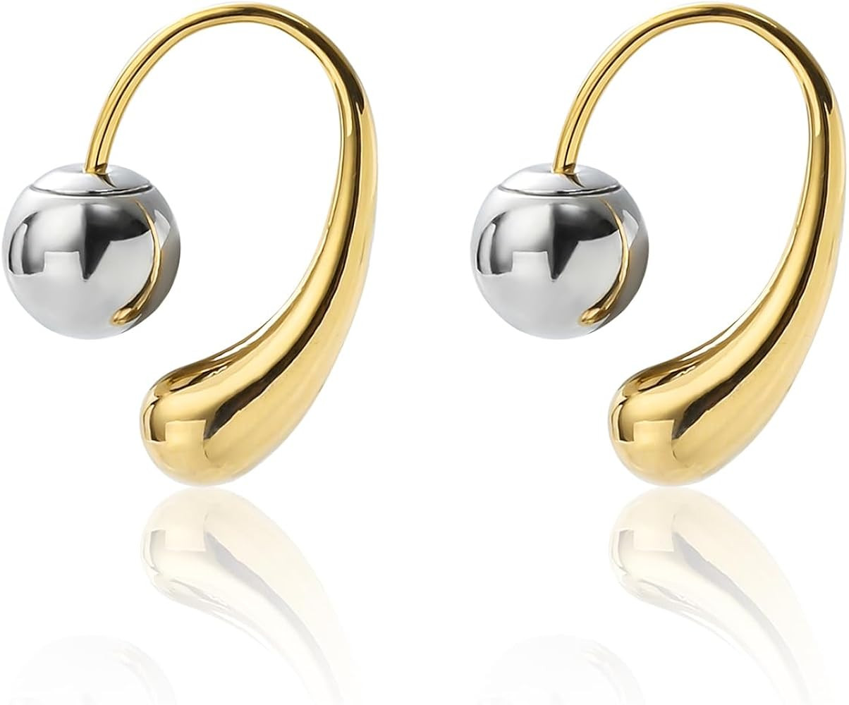 Gold and Silver Hoops Earrings for Women Trendy Two Tone Hoops Earrings Copper Plated Gold Waterp... | Amazon (US)