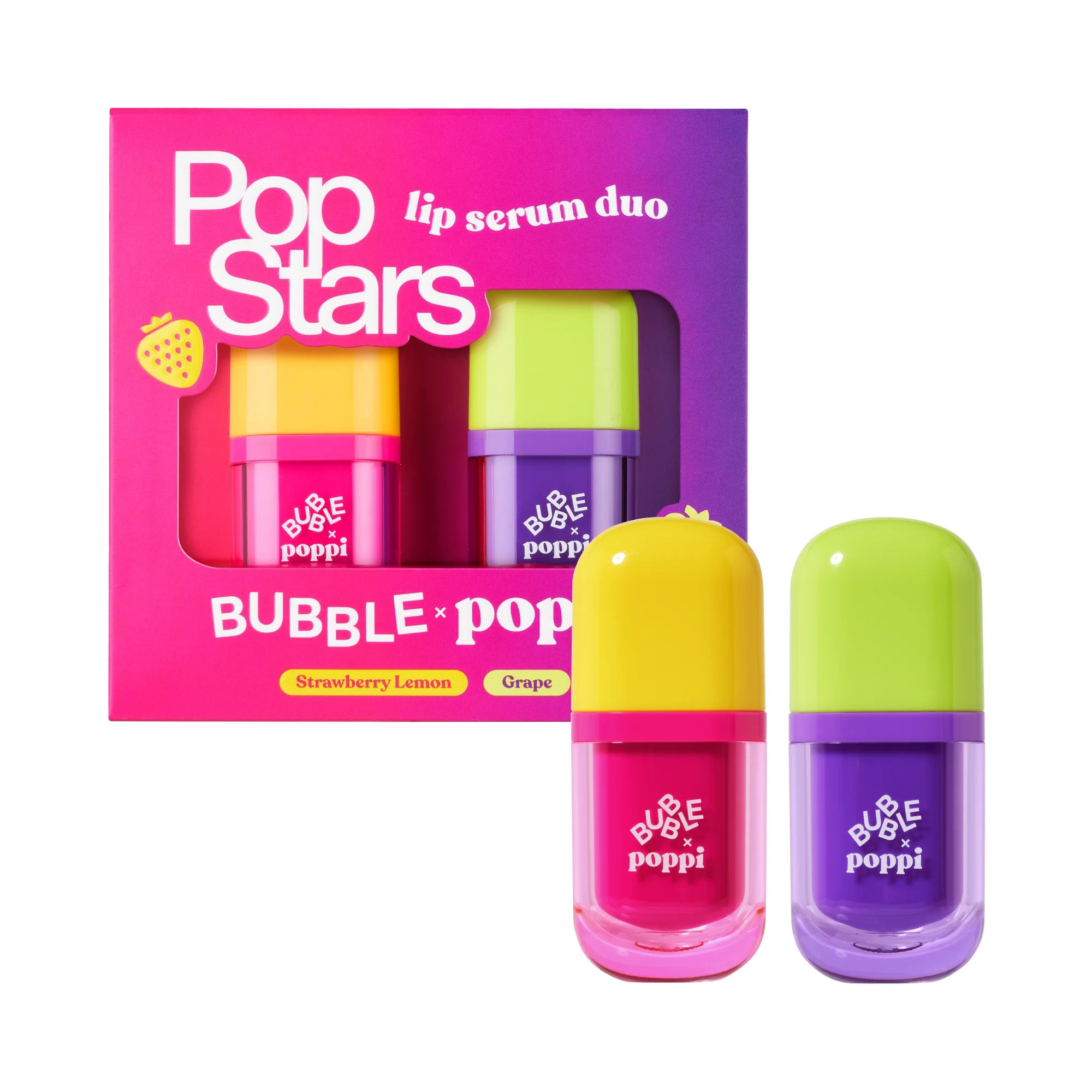 BUBBLE x poppi Pop Stars Lip Serum Duo, Strawberry Lemon & Grape, 9ML | Walmart (US)