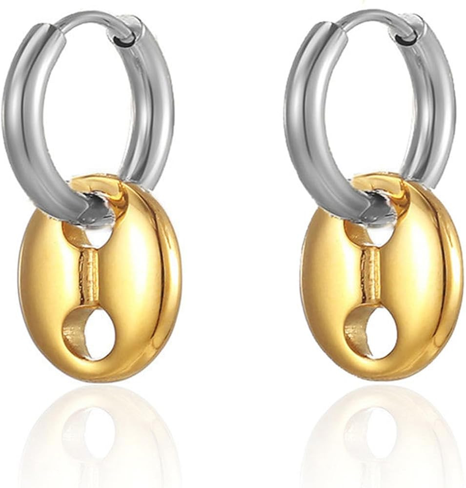 Paperclip Earrings for Women Two Tone Earrings Chain Link Earrings Chunky Silver Earrings Double ... | Amazon (US)