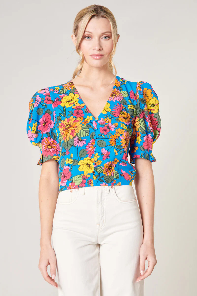 Twiggy Floral Print Puff Sleeve Crop Top | Sugarlips