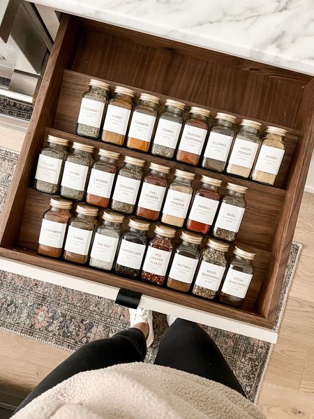 Shop these gold glass spice jars! Comes in a 24 pack on Amazon! 
Kitchen finds, gold spice jars, white and gold labels, organization

#LTKfamily #LTKhome #LTKstyletip