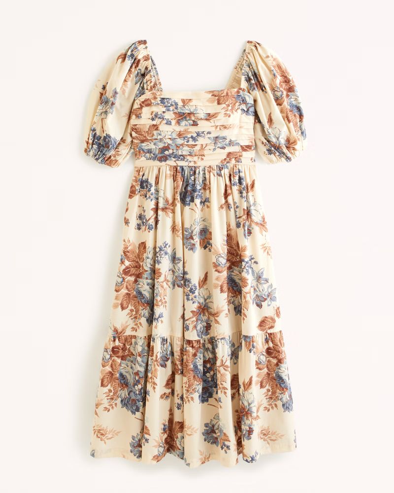 Women's Emerson Poplin Puff Sleeve Midi Dress | Women's | Abercrombie.com | Abercrombie & Fitch (US)