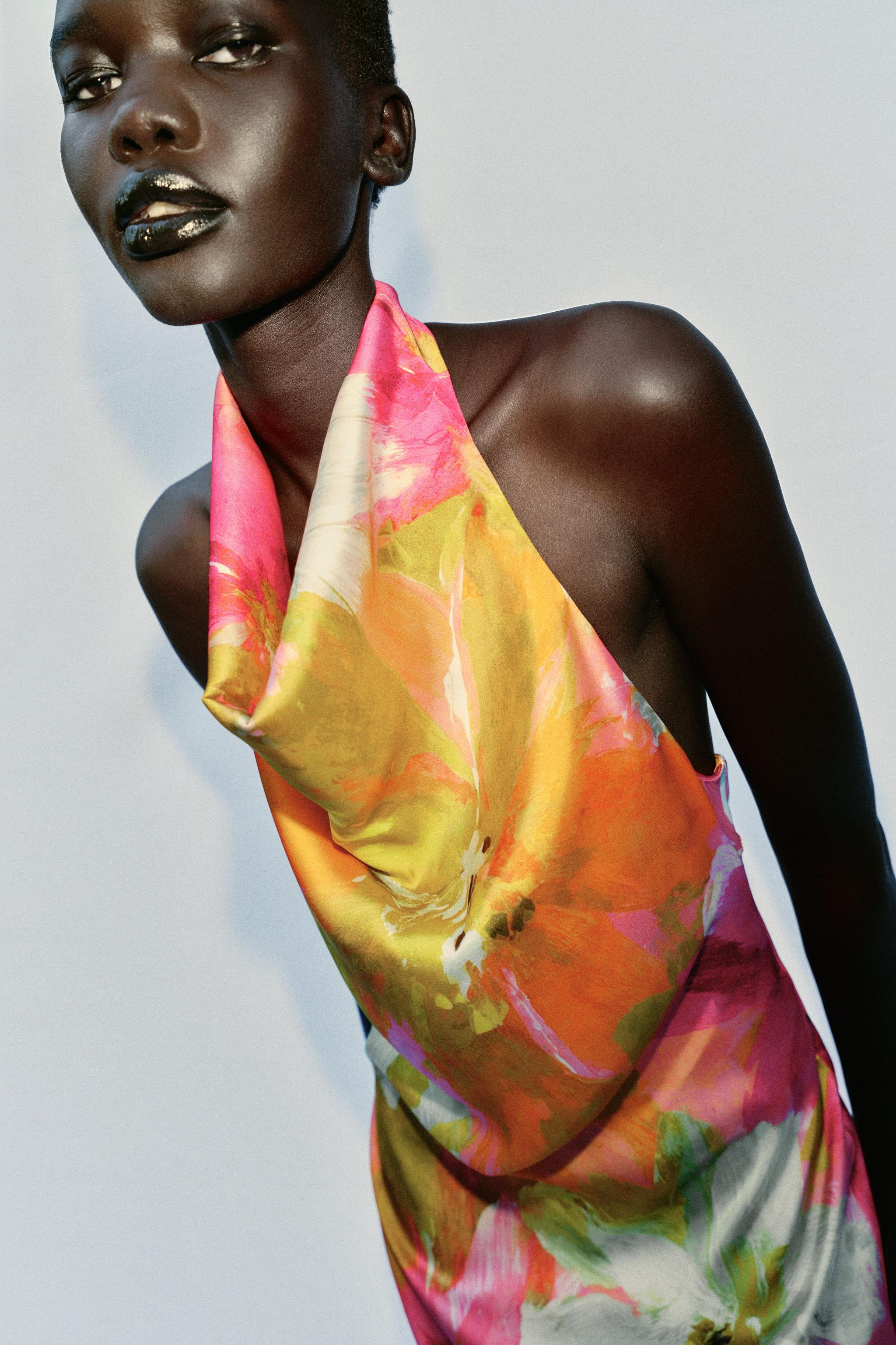 PRINTED SATIN EFFECT MIDI DRESS | Zara US