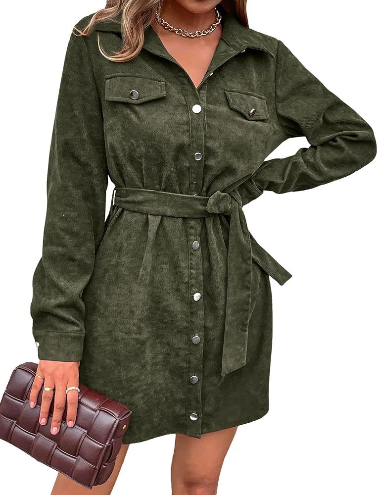 Women's Corduroy Shacket Jacket Shirts Lapel Long Sleeve Oversized 2023 Fall Winter Button Down S... | Amazon (US)
