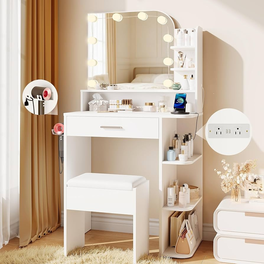 wanan Makeup Vanity with Chair, Small Vanity Desk with Mirror and Lights 3 Colors, Girls Vanity S... | Amazon (US)