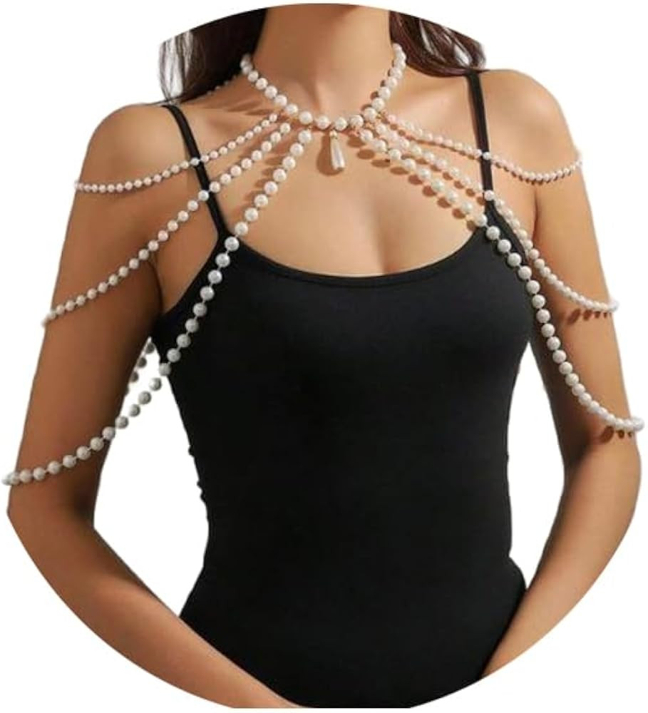 Wedding Bridal Pearl Body Chain Necklace Bikini Beads Pearl Shoulder Body Chain Jewelry Festival ... | Amazon (US)