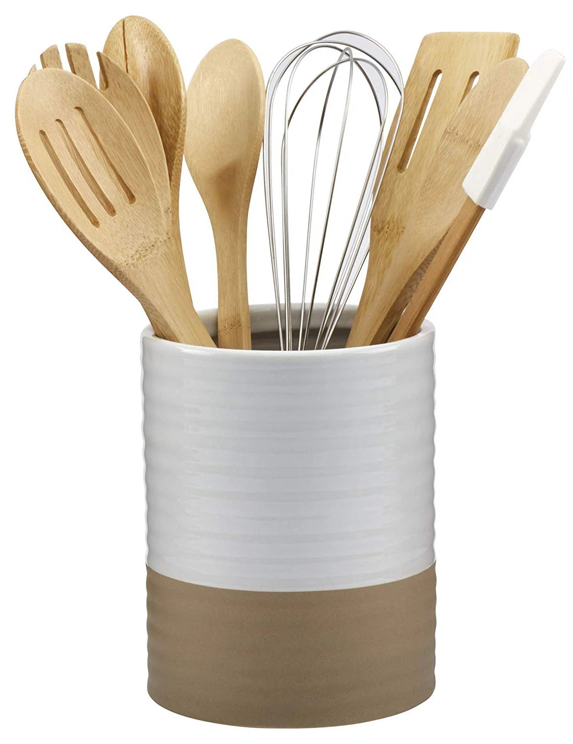 Basic Essentials White Serveware 8 Piece Cooking Utensil Set with Utensil Crock | Wayfair North America
