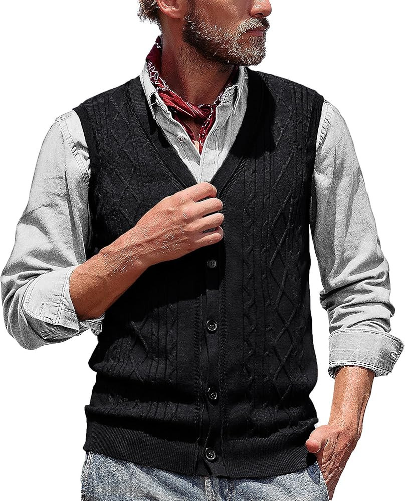 PJ PAUL JONES Mens Cable Knit Sweater Vests Button Down Jersey Knit Vest | Amazon (US)