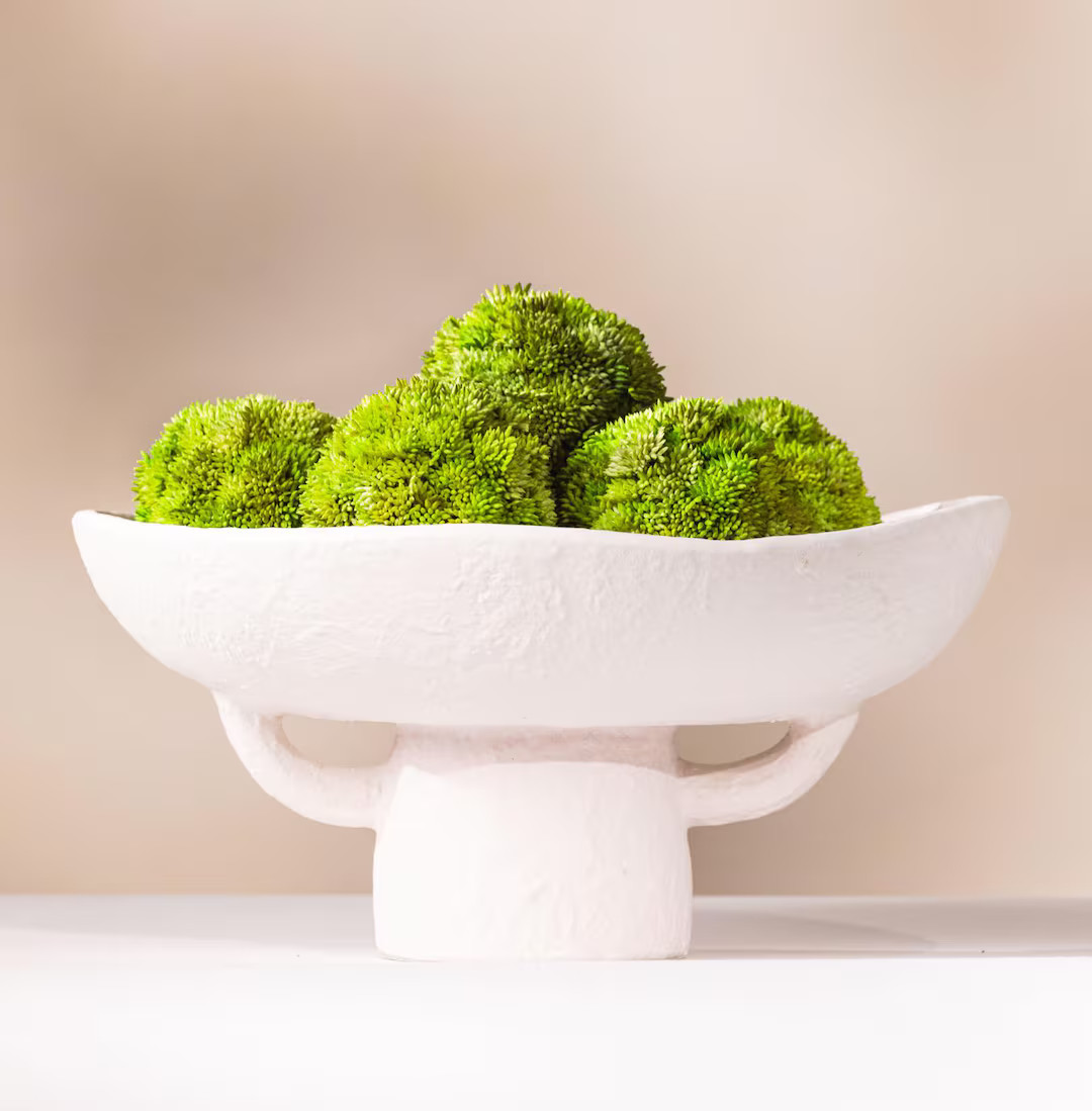 Luxurious White Textured Ceramic Bowl and Greenery Set,12.5x10.5 Inch Pedestal Decorative Bowl, W... | Etsy (US)