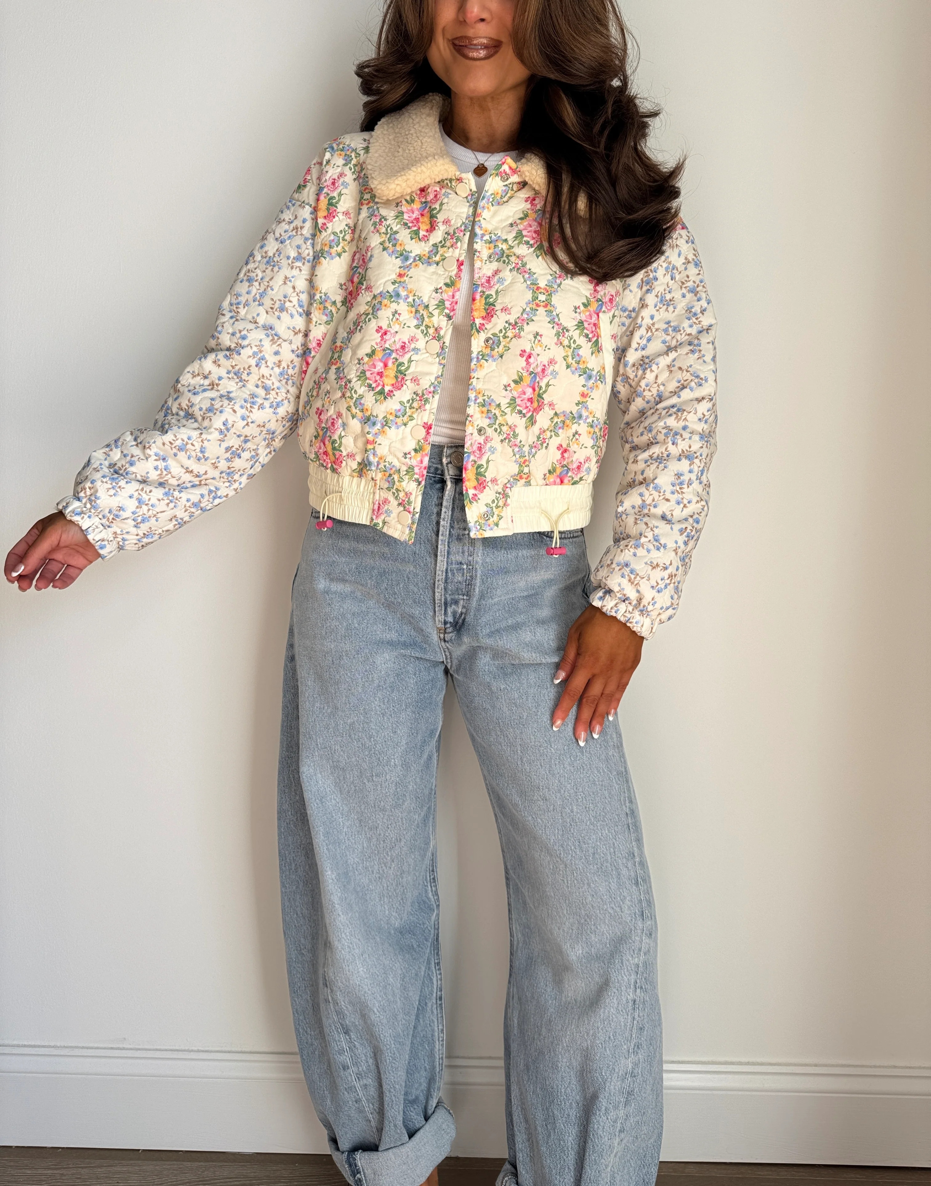 Forever Love In Bloom Quilted Sherpa Jacket | Shop Your Darling Style