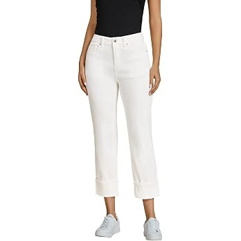 luvamia Straight Leg Jeans for Women Trendy Cropped High Waisted Cuffed Hem Stretchy Boyfriend Ca... | Amazon (US)