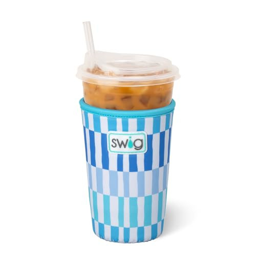 Swig Life Medium Iced Cup Coolie, Standard 22oz Iced Coffee Cup Insulator Sleeve with Handle, Neoprene Insulated Coolie Keeps Drinks Cold (Glacier Stripe) | Amazon (US)