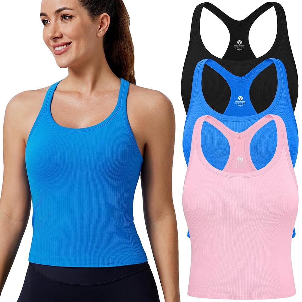 Evercute Women's 1/2/3 Pack Ribbed Workout Tank Tops with Built in Bra Racerback Seamless Crop Ta... | Amazon (US)