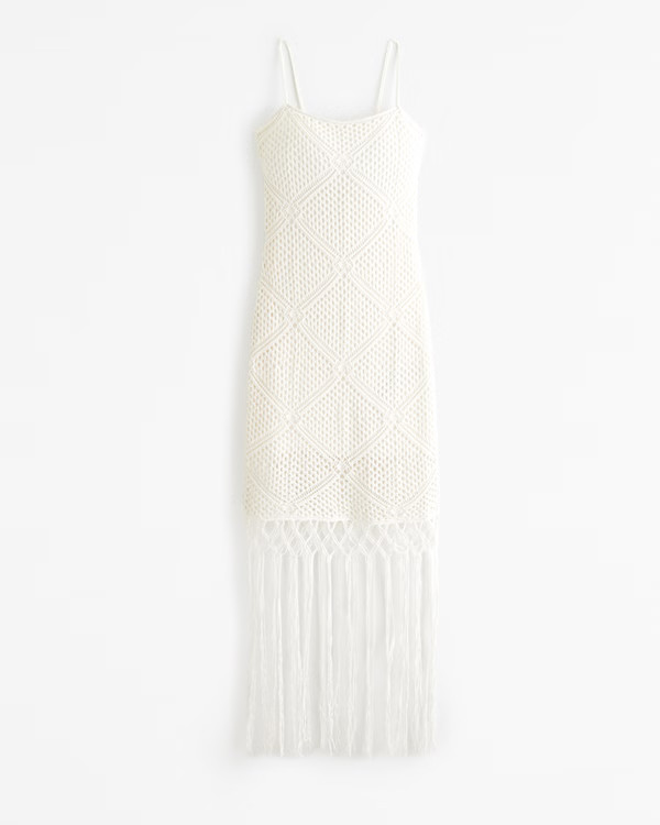 Crochet-Style Fringe Mini Dress | Abercrombie & Fitch (US)