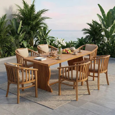 Ungar Patio 7-Piece Acacia Wood Dining Set With Cushions | Wayfair North America