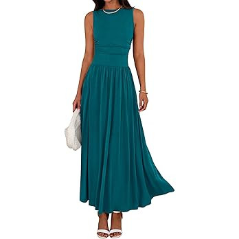 BTFBM Summer Maxi Dresses for Women 2026 Spring Sleeveless Casual Ruched High Waisted Long Sundre... | Amazon (US)