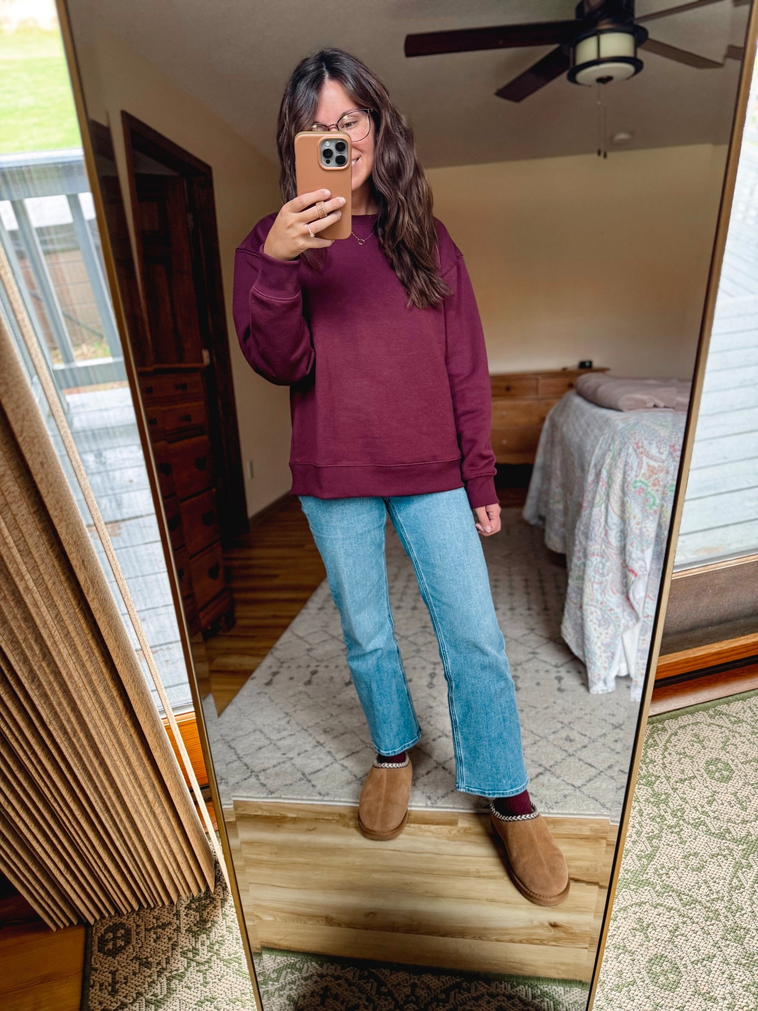 Wearing xs in my crewneck sweatshirt (I also own in grey and cream), 24 in my jeans with a 26” inseam, and the kids’ size in my Bearpaw clogs, but I also linked the adult sizes. 

#LTKSeasonal #LTKFindsUnder50 #LTKPetite