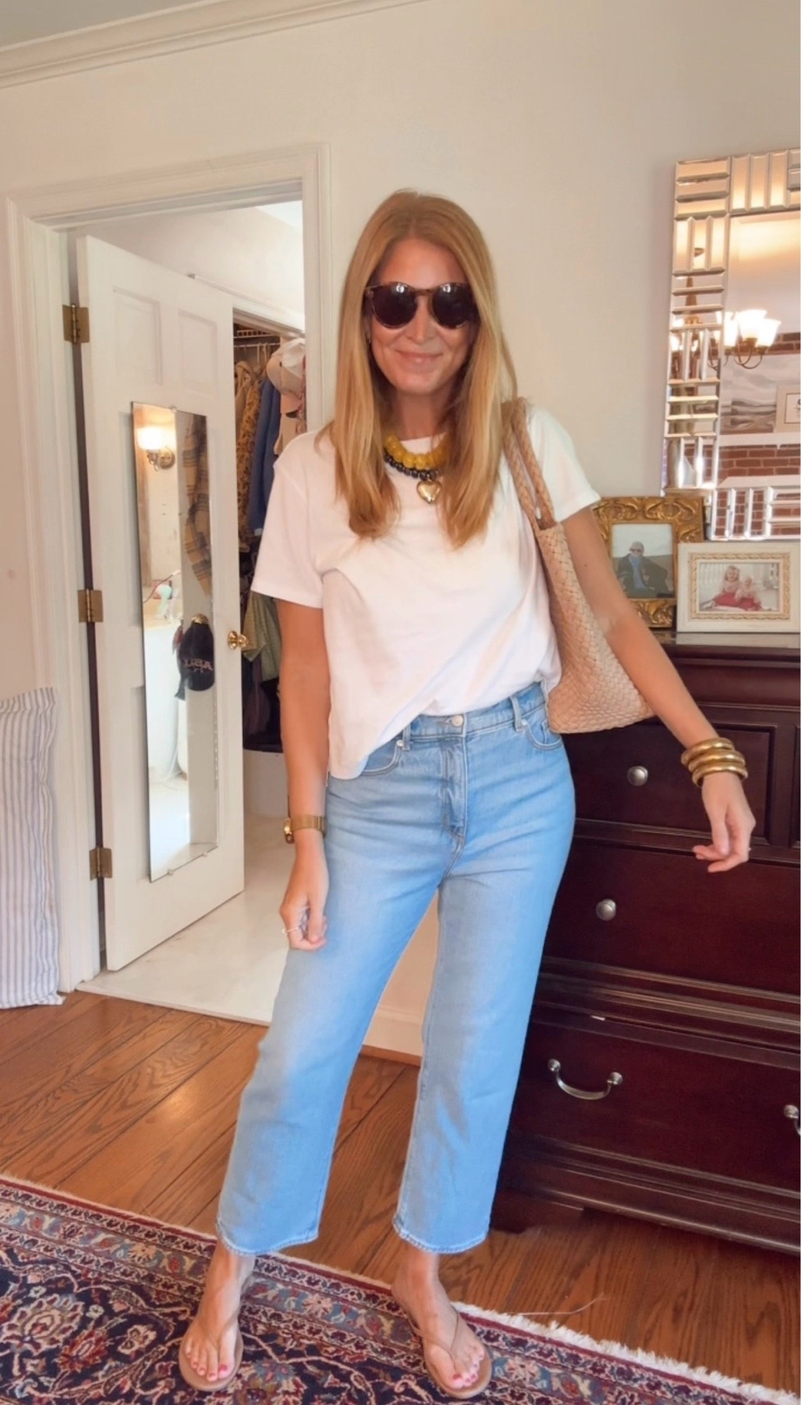 Jeans and a white tee will always be my go to style! These loft jeans are the perfect straight leg! In size 6. 
Walmart tees are only $6!