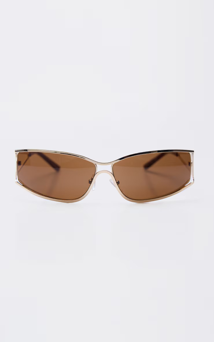 Gold Trim Frame Visor Sunglasses | PrettyLittleThing UK