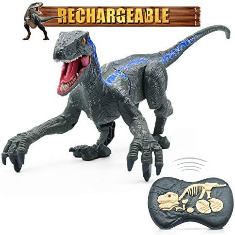 Hot Bee Remote Control Dinosaur Toys, Velociraptor Blue Walking Dinosaur w/ Roaring Sounds 2.4Ghz RC | Amazon (US)