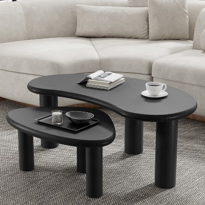 PexFix Cashew Solid Wood Coffee Table Sofa Side Table Set Black | Target