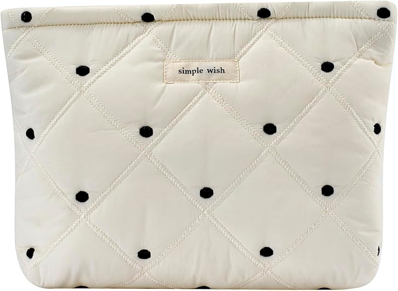 uekeboag White Quilted Cotton Makeup Pouch,Coquette Quilted Toiletry Bag for Women and Girls, Flo... | Amazon (US)