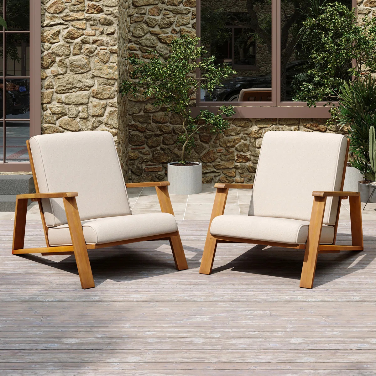 Isham Acacia Outdoor Lounge Chair (Set of 2) | Wayfair North America