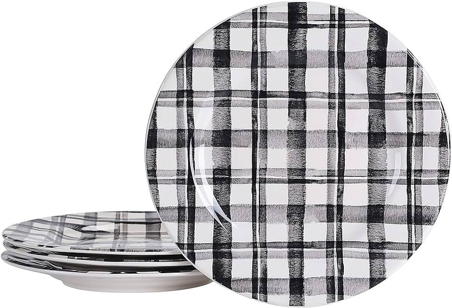 Bico Black and White Plaid Dinner Plates, Ceramic, Set of 4, for Pasta, Salad, Maincourse, Microw... | Amazon (US)