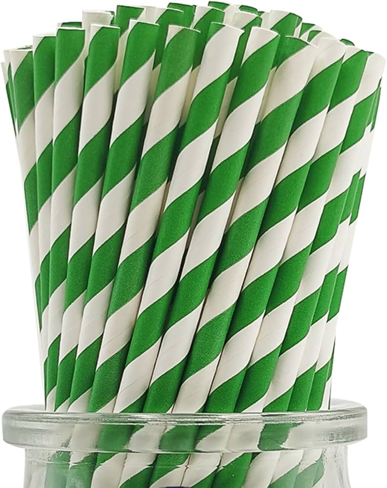 Forest Green Striped Paper Straws, [100 Pack] Premium Disposable Green And White Striped Paper Dr... | Amazon (US)
