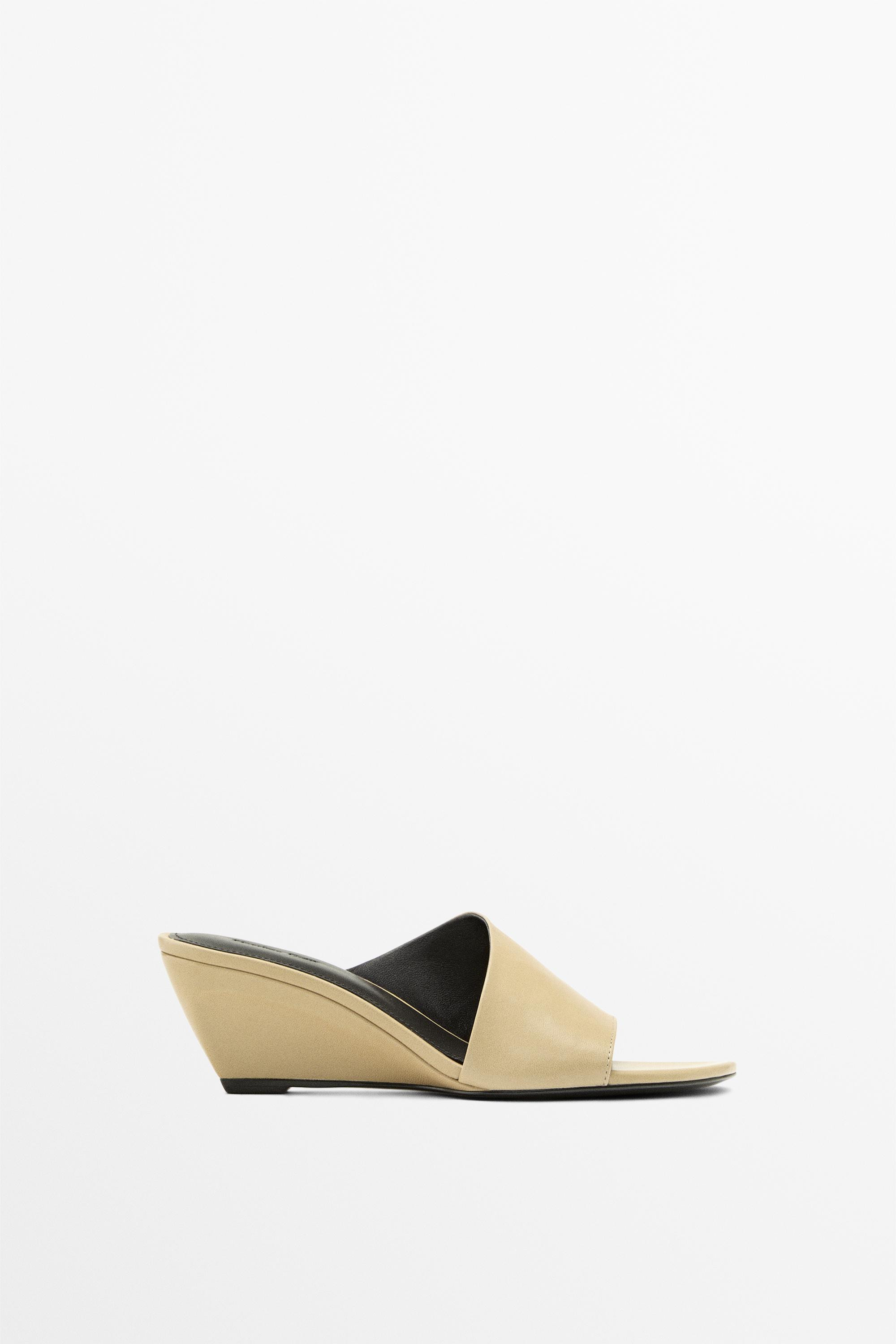 Soft leather wedge heel sandals | Massimo Dutti UK